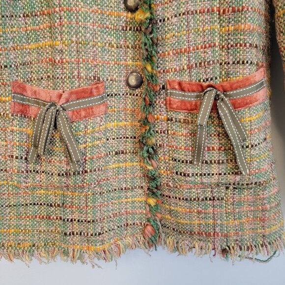 Vintage Flashback Couture Jacket Wool Blend Boho Blazer Patchwork‎ Fringe Sz M - Picture 2 of 12